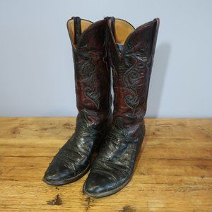 LUCCHESE 1883 FULL QUILL BLACK OSTRICH BOOTS 8.5